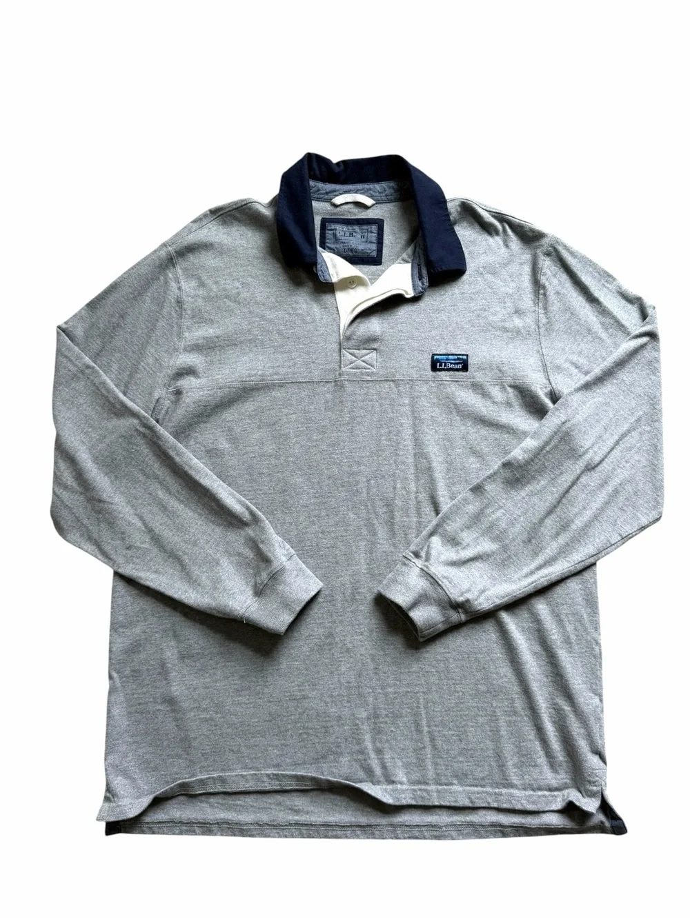 L.L. Bean Mens Long Sleeve Rugby Polo Shirt Size Large Gray Cotton Preppy Casual - Picture 3 of 7
